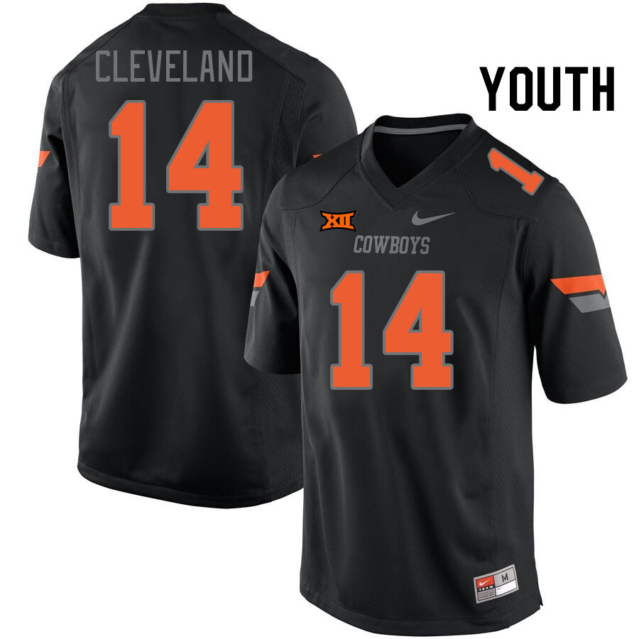 Youth #14 Landyn Cleveland Oklahoma State Cowboys College Football Jerseys Stitched-Retro Black